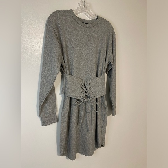 Aqua Corset Dress Sweatshirt Dress Crew Neck Pullover Heather Gray Size S Cotton - Picture 3 of 6